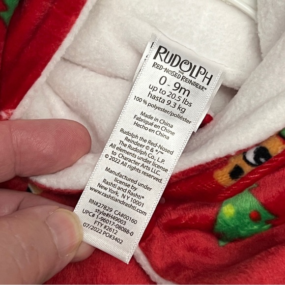 Rudolph The Red Nosed Reindeer Infant Plush Robe Size 0-9 Months - Picture 10 of 11